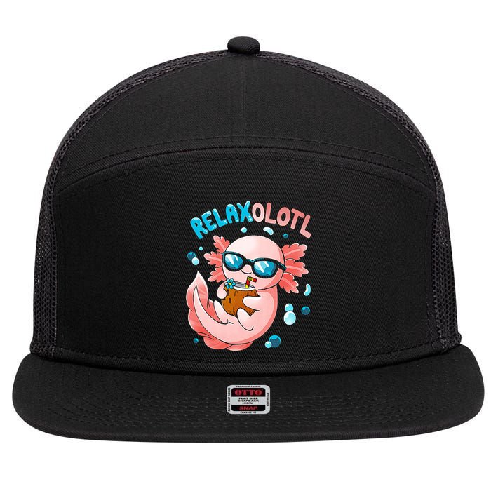 Relaxolotl Funny Axolotl Relax  7 Panel Mesh Trucker Snapback Hat