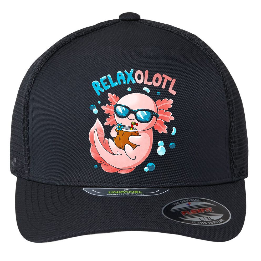 Relaxolotl Funny Axolotl Relax  Flexfit Unipanel Trucker Cap