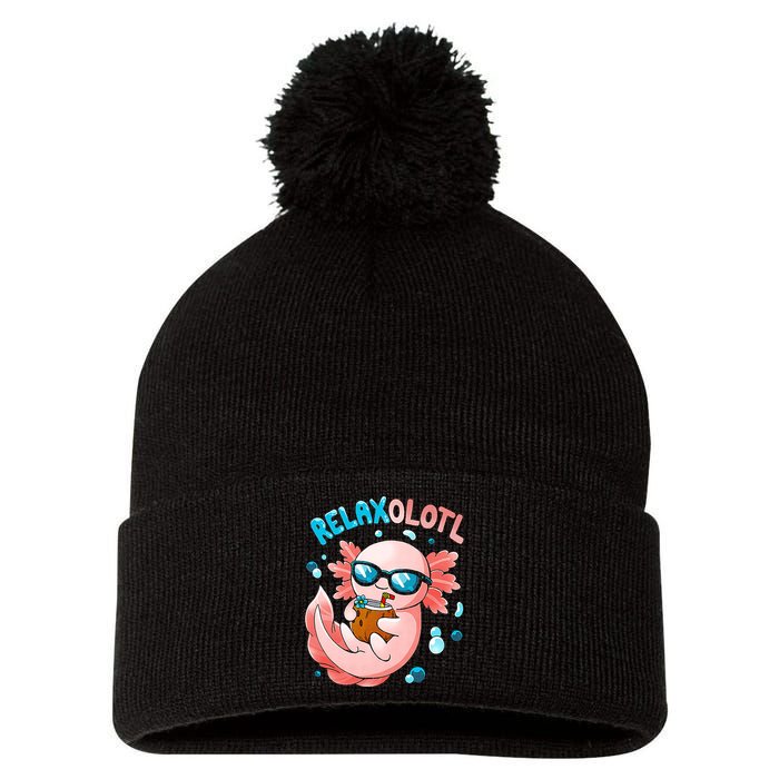 Relaxolotl Funny Axolotl Relax  Pom Pom 12in Knit Beanie