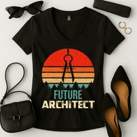 Retro Future Architect Compass Architecture Student Women's V-Neck T-Shirt