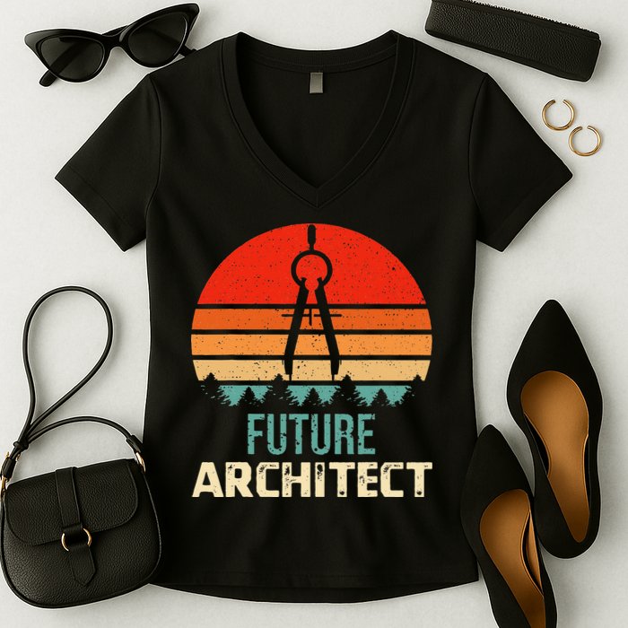 Retro Future Architect Compass Architecture Student Women's V-Neck T-Shirt