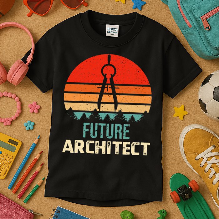 Retro Future Architect Compass Architecture Student Kids T-Shirt