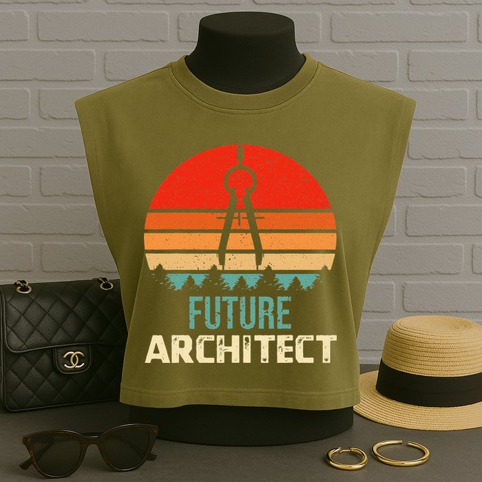 Retro Future Architect Compass Architecture Student Garment-Dyed Women's Muscle Tee