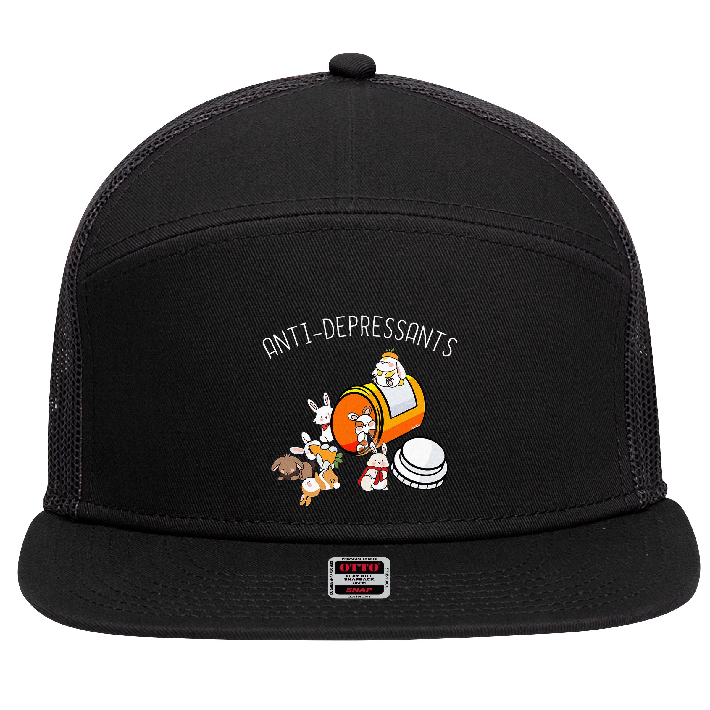 Rabbit Funny Antidepressants Gift Idea Bunny 7 Panel Mesh Trucker Snapback Hat