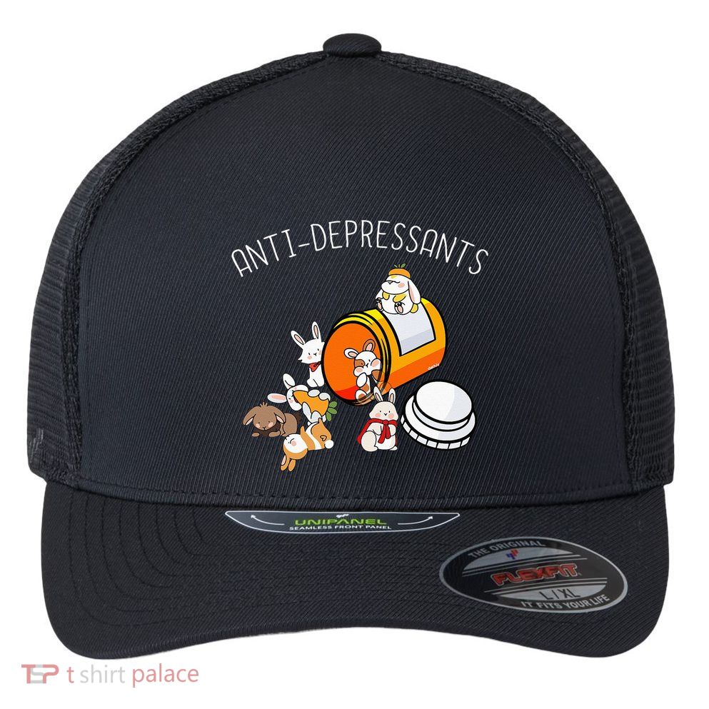 Rabbit Funny Antidepressants Gift Idea Bunny Flexfit Unipanel Trucker Cap