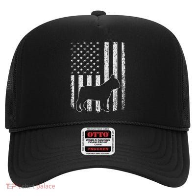 Retro French Bulldog American Flag Dog Dad Dog Mom High Crown Mesh Back Trucker Hat