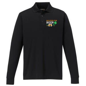 Running For Beer Funny St Patrick's Day Irish Performance Long Sleeve Polo