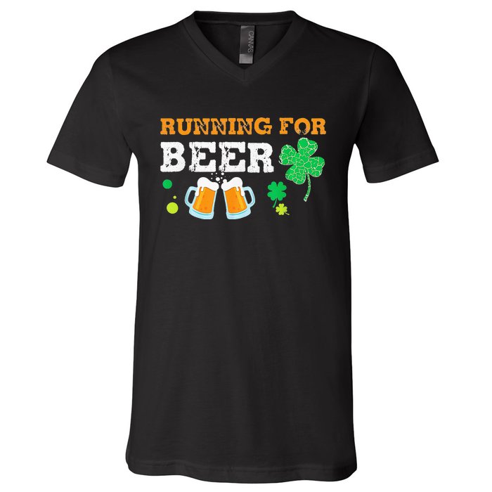 Running For Beer Funny St Patrick's Day Irish V-Neck T-Shirt