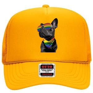 Rainbow French Bulldog Lovers Frenchie LGBTQ Pride Month High Crown Mesh Back Trucker Hat