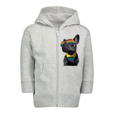 Rainbow French Bulldog Lovers Frenchie LGBTQ Pride Month Toddler Zip Fleece Hoodie