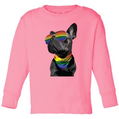 Rainbow French Bulldog Lovers Frenchie LGBTQ Pride Month Toddler Long Sleeve Shirt