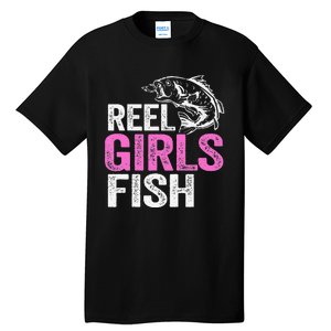 Reel Fish Bass Fishing Funny Fisherwoman Mom Fishing Gift Tall T-Shirt