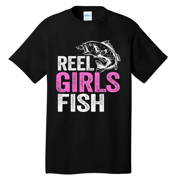 Reel Fish Bass Fishing Funny Fisherwoman Mom Fishing Gift Tall T-Shirt