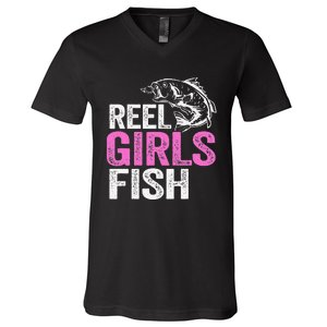 Reel Fish Bass Fishing Funny Fisherwoman Mom Fishing Gift V-Neck T-Shirt