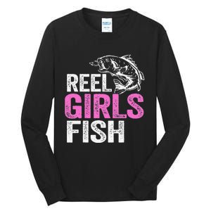 Reel Fish Bass Fishing Funny Fisherwoman Mom Fishing Gift Tall Long Sleeve T-Shirt