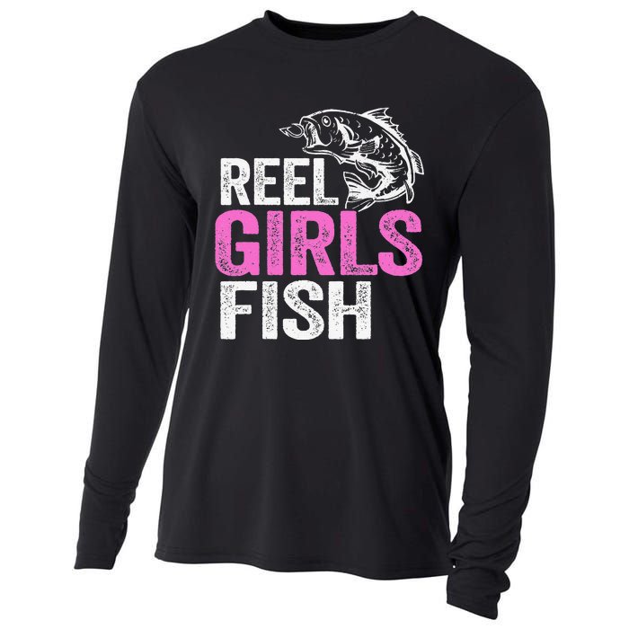 Reel Fish Bass Fishing Funny Fisherwoman Mom Fishing Gift Cooling Performance Long Sleeve Crew