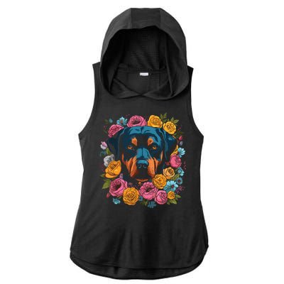 Rottwieler Flower Bouquet Ladies PosiCharge Tri-Blend Wicking Draft Hoodie Tank