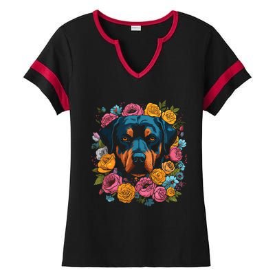 Rottwieler Flower Bouquet Ladies Halftime Notch Neck Tee