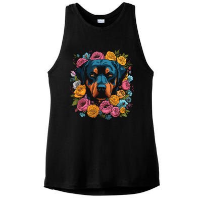 Rottwieler Flower Bouquet Ladies PosiCharge Tri-Blend Wicking Tank