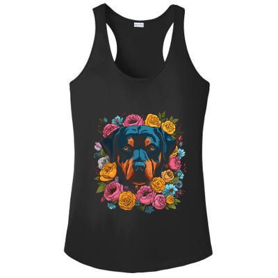 Rottwieler Flower Bouquet Ladies PosiCharge Competitor Racerback Tank