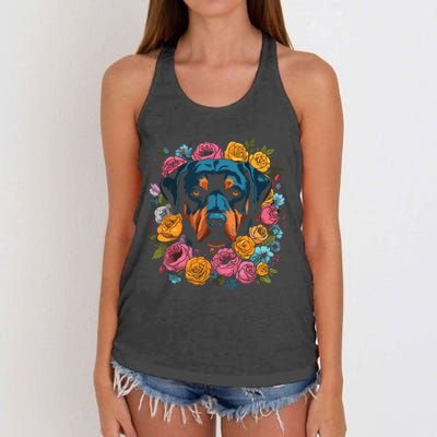 Rottwieler Flower Bouquet Women's Knotted Racerback Tank