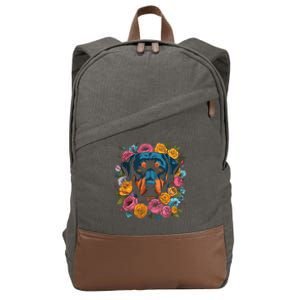 Rottwieler Flower Bouquet Cotton Canvas Backpack