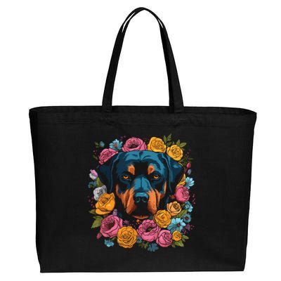 Rottwieler Flower Bouquet Cotton Canvas Jumbo Tote