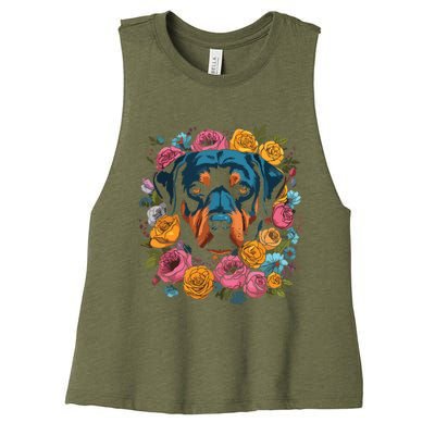 Rottwieler Flower Bouquet Women's Racerback Cropped Tank