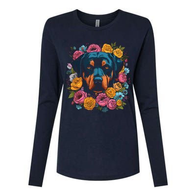 Rottwieler Flower Bouquet Womens Cotton Relaxed Long Sleeve T-Shirt