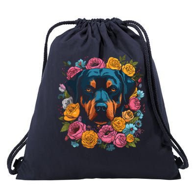 Rottwieler Flower Bouquet Drawstring Bag