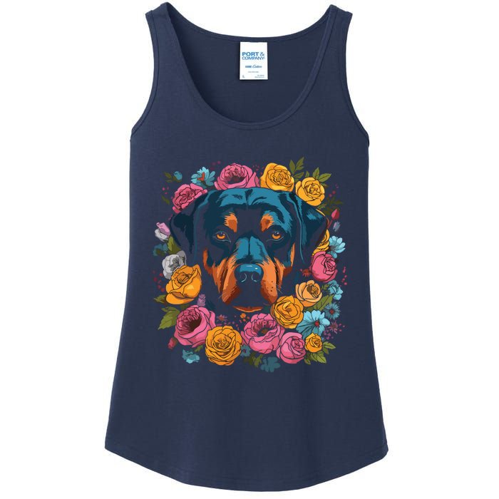 Rottwieler Flower Bouquet Ladies Essential Tank