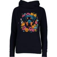 Rottwieler Flower Bouquet Womens Funnel Neck Pullover Hood