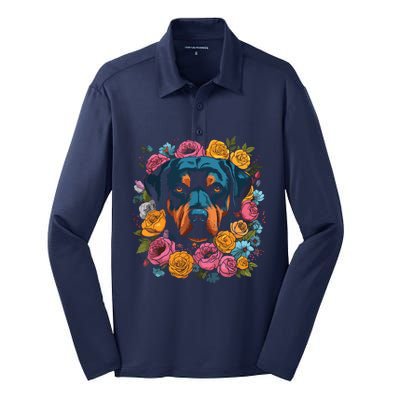 Rottwieler Flower Bouquet Silk Touch Performance Long Sleeve Polo