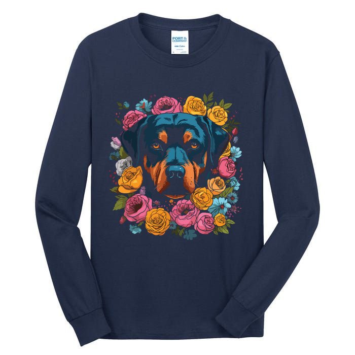 Rottwieler Flower Bouquet Tall Long Sleeve T-Shirt