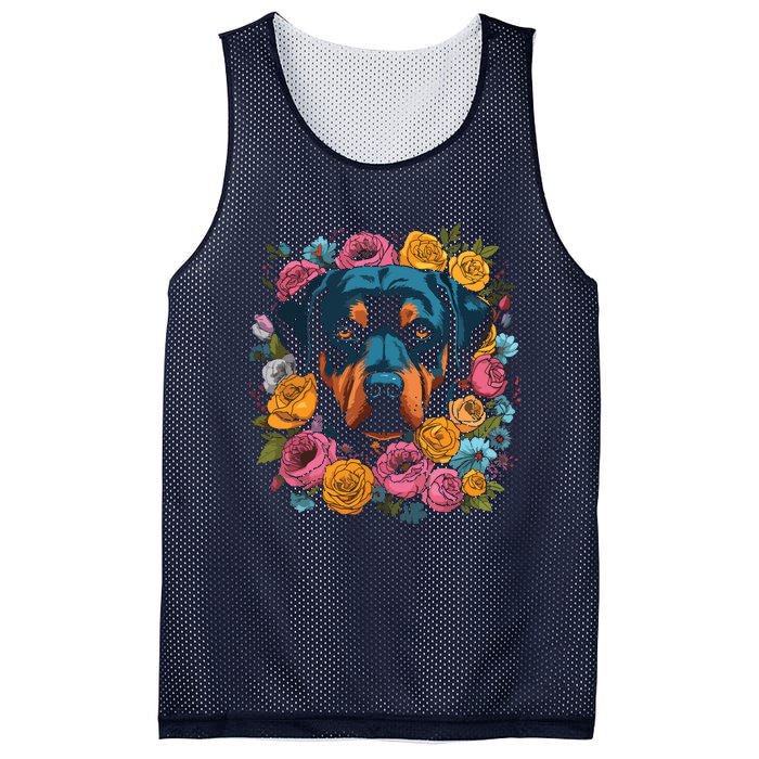 Rottwieler Flower Bouquet Mesh Reversible Basketball Jersey Tank