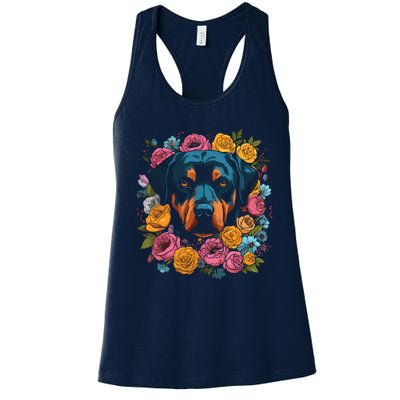 Rottwieler Flower Bouquet Women's Racerback Tank