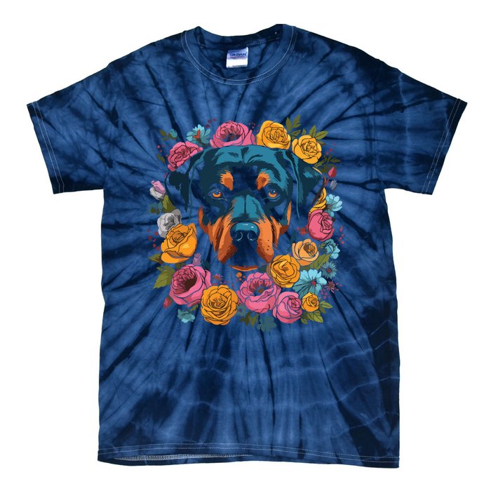 Rottwieler Flower Bouquet Tie-Dye T-Shirt