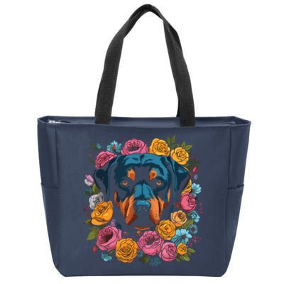 Rottwieler Flower Bouquet Zip Tote Bag