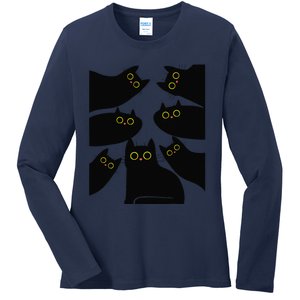 Retro Funny Black Cat Halloween Costume Fall Autumn Season Ladies Long Sleeve Shirt