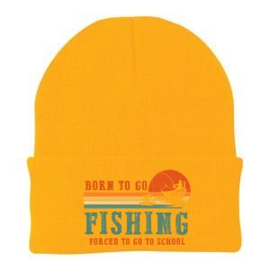 Retro Fisherman Born To Go Fishing Forced To Go To School Knit Cap Winter Beanie