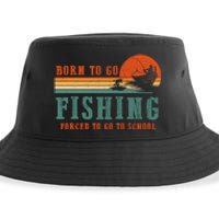 Retro Fisherman Born To Go Fishing Forced To Go To School Sustainable Bucket Hat