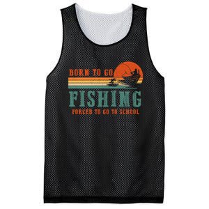 Retro Fisherman Born To Go Fishing Forced To Go To School Mesh Reversible Basketball Jersey Tank