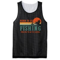 Retro Fisherman Born To Go Fishing Forced To Go To School Mesh Reversible Basketball Jersey Tank