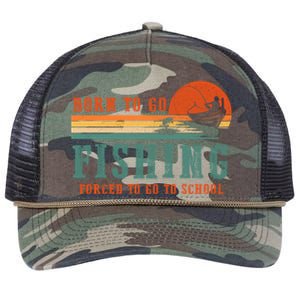 Retro Fisherman Born To Go Fishing Forced To Go To School Retro Rope Trucker Hat Cap