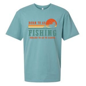 Retro Fisherman Born To Go Fishing Forced To Go To School Sueded Cloud Jersey T-Shirt