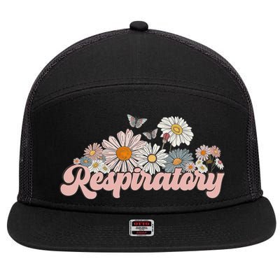 Retro Flower Butterfly Respiratory Therapy Rt Therapist 7 Panel Mesh Trucker Snapback Hat