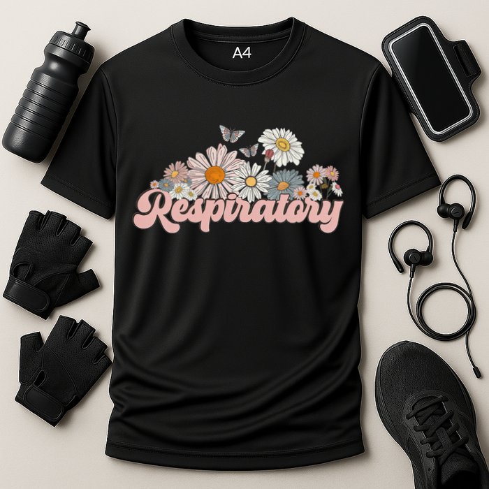 Retro Flower Butterfly Respiratory Therapy Rt Therapist Cooling Performance Crew T-Shirt