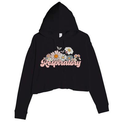 Retro Flower Butterfly Respiratory Therapy Rt Therapist Crop Fleece Hoodie