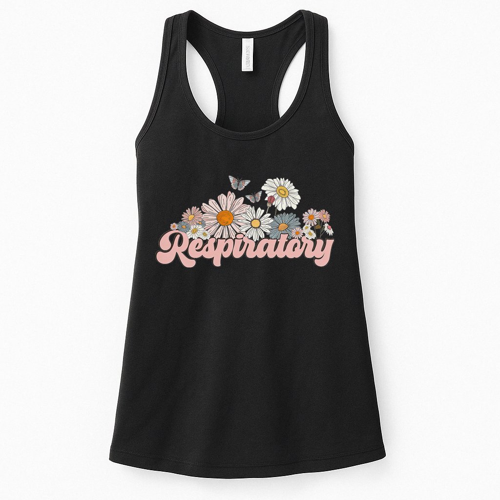 Retro Flower Butterfly Respiratory Therapy Rt Therapist Womens Tank Top