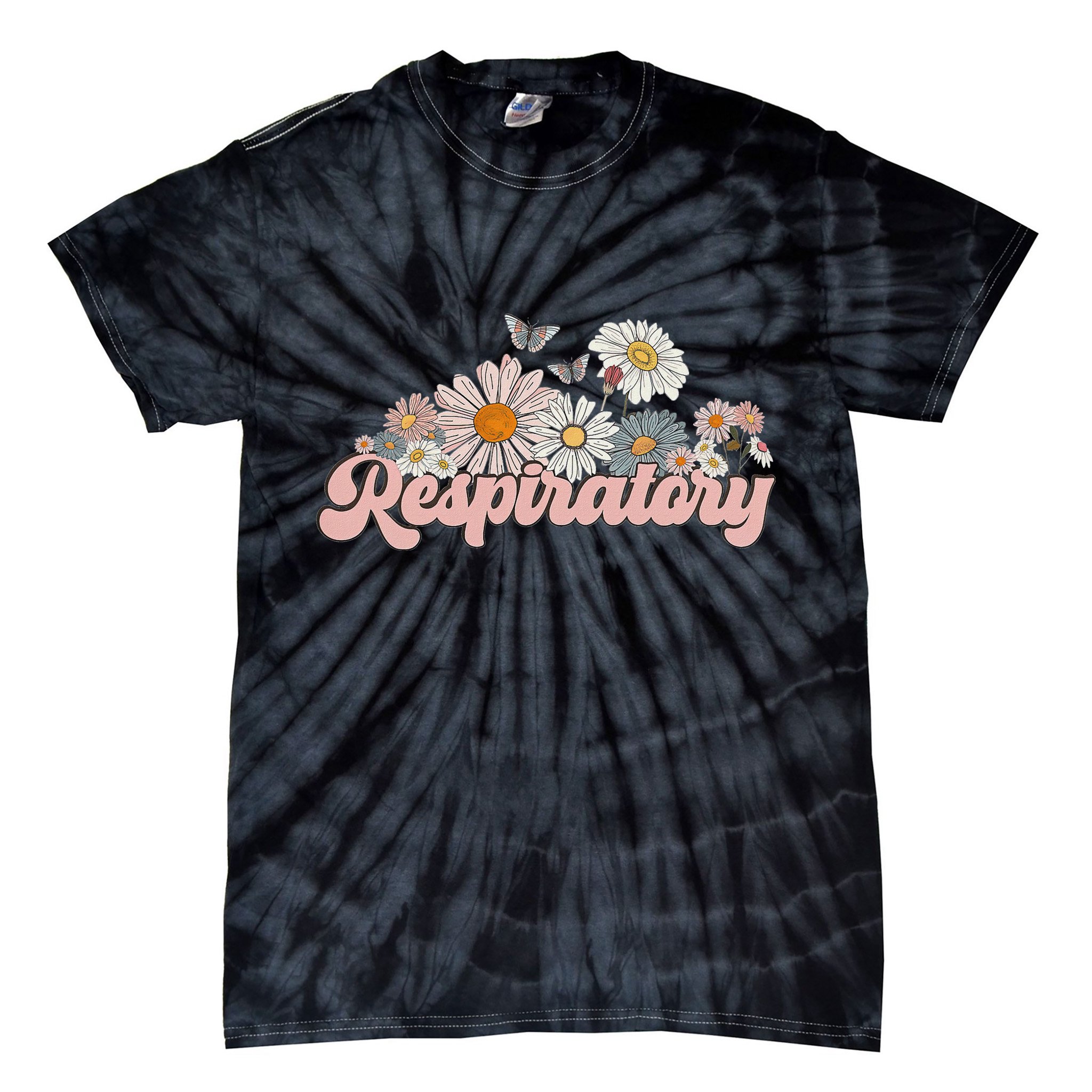 Retro Flower Butterfly Respiratory Therapy Rt Therapist Tie-Dye T-Shirt